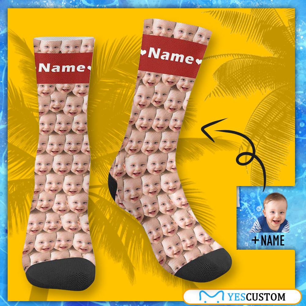 [Made In USA]Custom Face&amp;Name Socks Faces On Socks Personalized Photo Cute Baby Sublimated Crew Socks