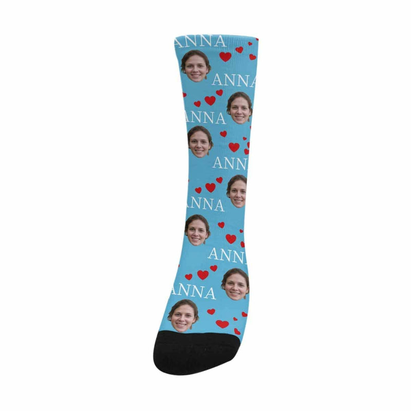 [Made In USA]Custom Face&Name Socks Personalized Red Love Sublimated Crew Socks Unisex Gift for Men Women