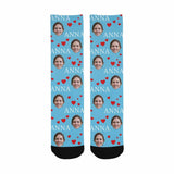 [Made In USA]Custom Face&Name Socks Personalized Red Love Sublimated Crew Socks Unisex Gift for Men Women