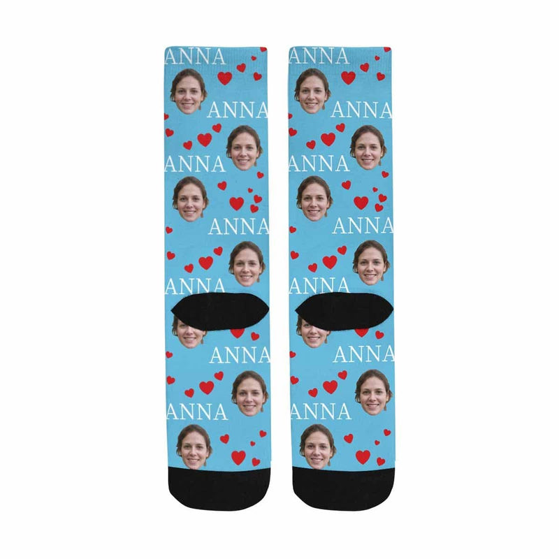 [Made In USA]Custom Face&Name Socks Personalized Red Love Sublimated Crew Socks Unisex Gift for Men Women