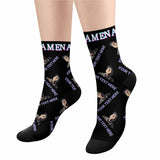 Custom Face&Name&Text Socks Personalized Black White Sublimated Crew Socks Unisex Gift for Men Women