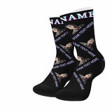 Custom Face&Name&Text Socks Personalized Black White Sublimated Crew Socks Unisex Gift for Men Women