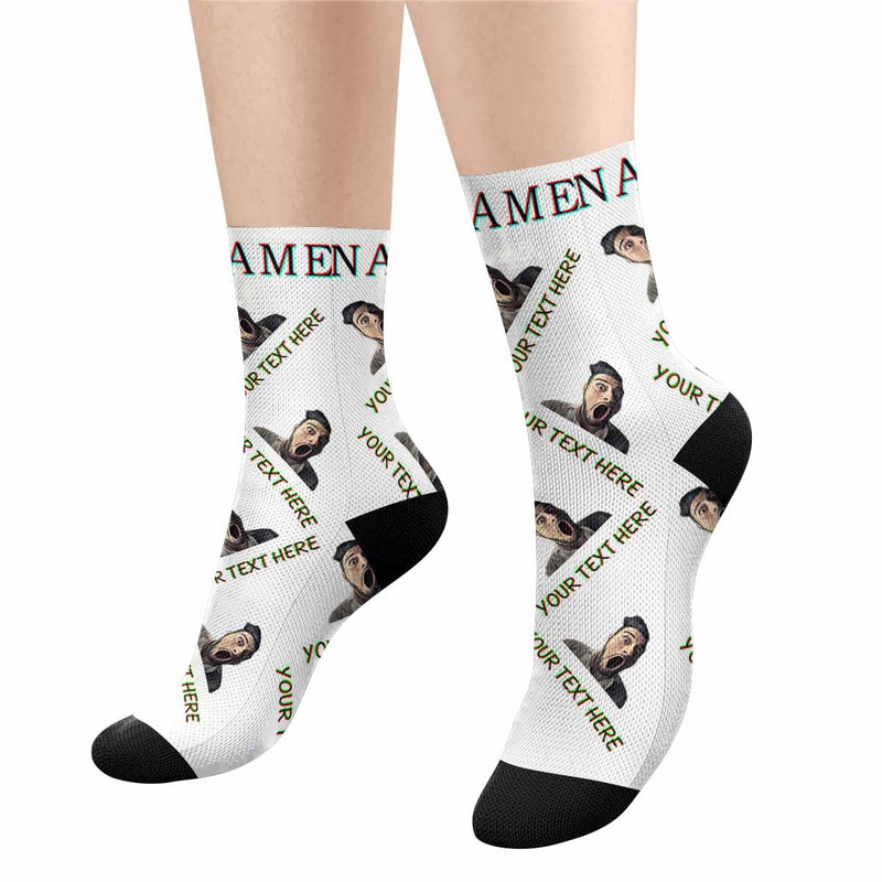 Custom Face&Name&Text Socks Personalized Black White Sublimated Crew Socks Unisex Gift for Men Women