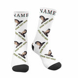 Custom Face&Name&Text Socks Personalized Black White Sublimated Crew Socks Unisex Gift for Men Women