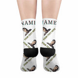 Custom Face&Name&Text Socks Personalized Black White Sublimated Crew Socks Unisex Gift for Men Women