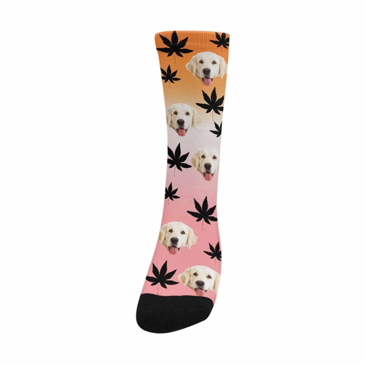 [Made In USA]Custom Face Pet Socks Funny Printed Photo Pet Socks Personalized Maple Leaf Sublimated Crew Socks