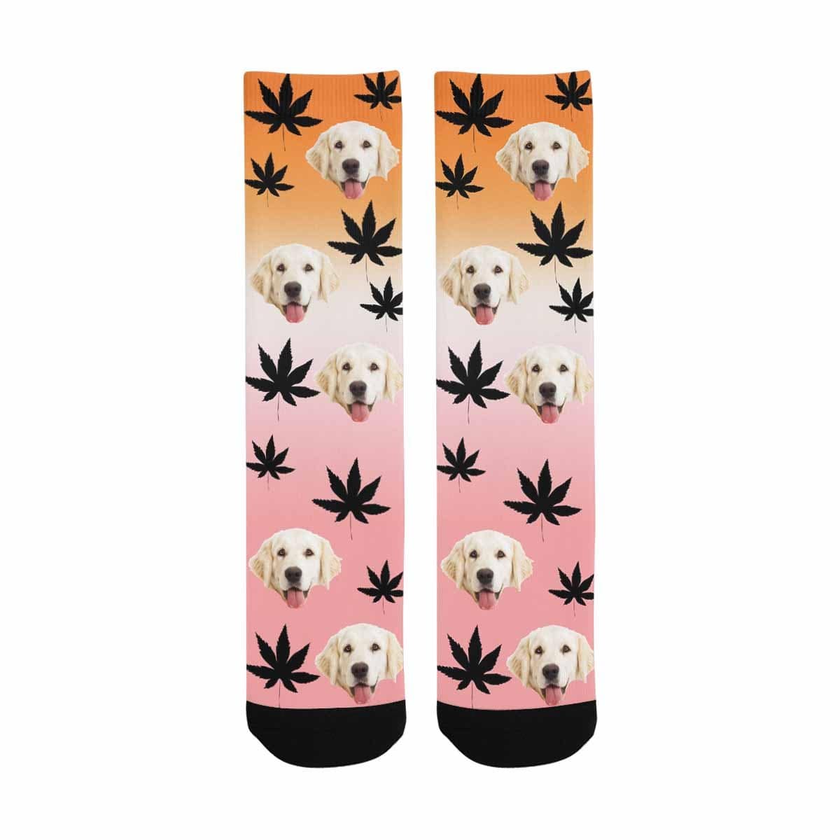 [Made In USA]Custom Face Pet Socks Funny Printed Photo Pet Socks Personalized Maple Leaf Sublimated Crew Socks