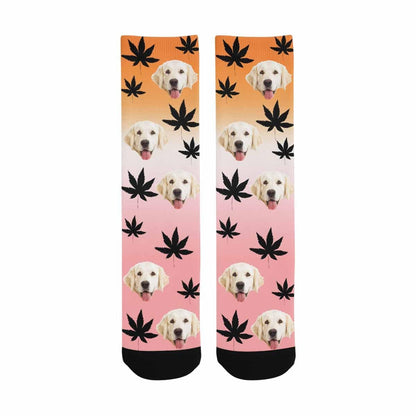 [Made In USA]Custom Face Pet Socks Funny Printed Photo Pet Socks Personalized Maple Leaf Sublimated Crew Socks