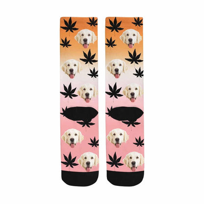 [Made In USA]Custom Face Pet Socks Funny Printed Photo Pet Socks Personalized Maple Leaf Sublimated Crew Socks