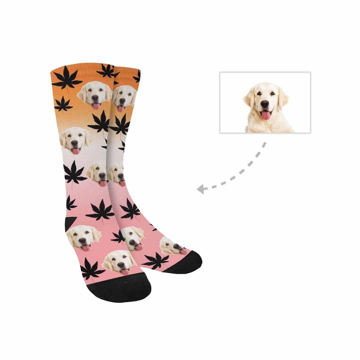 [Made In USA]Custom Face Pet Socks Funny Printed Photo Pet Socks Personalized Maple Leaf Sublimated Crew Socks