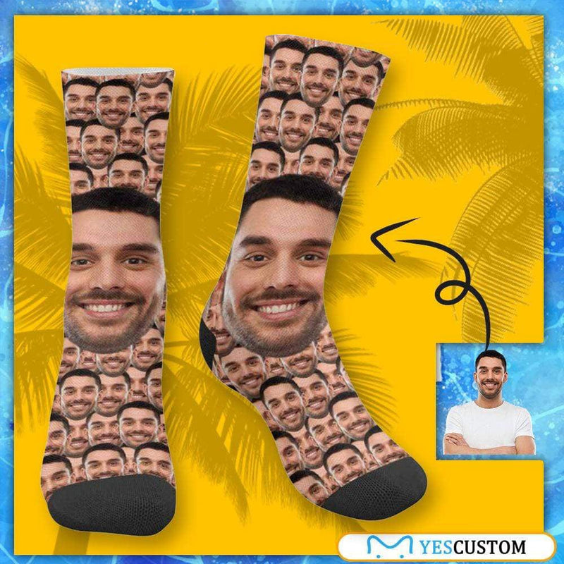 [Made In USA]Custom Face Smash Sublimated Crew Socks Personalized Photo Socks Unisex Gift for Men Women