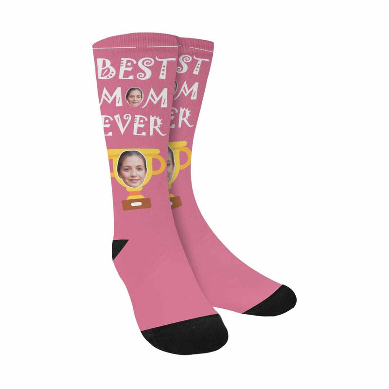 Custom Face Socks Best MOM Ever Sublimated Crew Socks Mothers Day Gift from Son, Gifts Ideas for Women Mom Wife