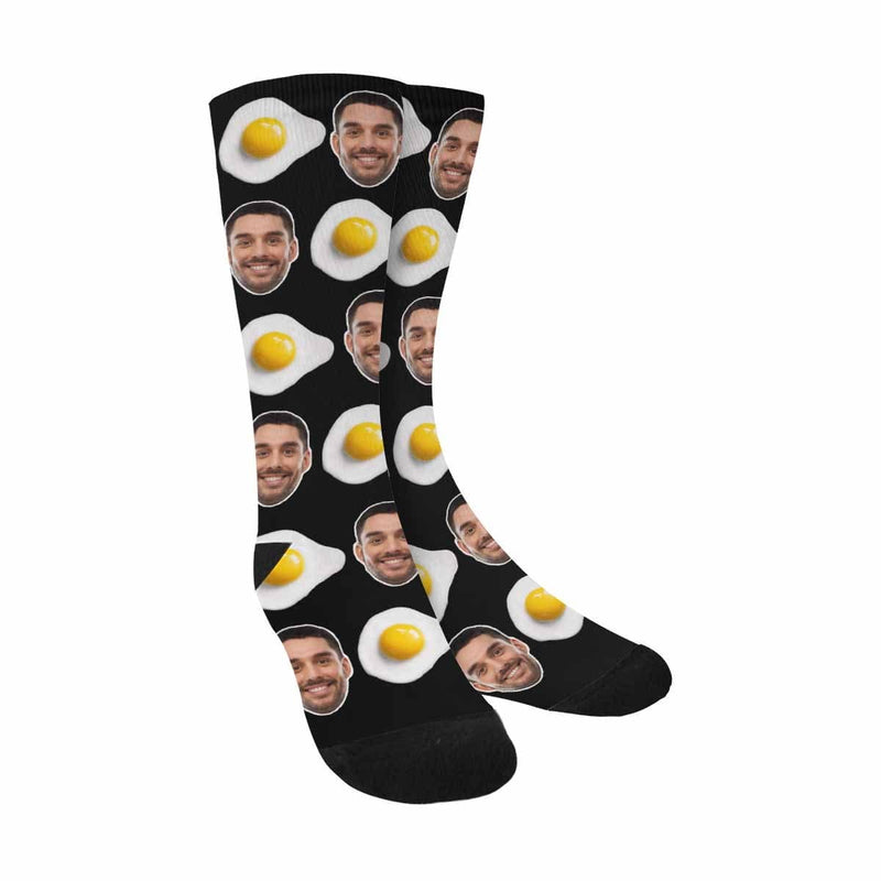 [Made In USA]Custom Face Socks Personalized Poached Egg Photo Sublimated Crew Socks Funny Gift