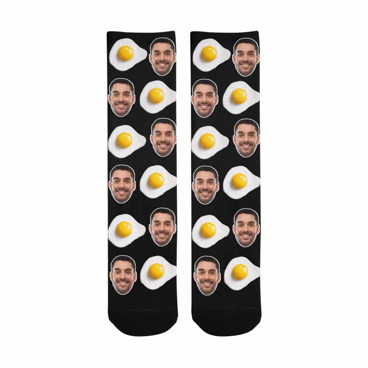 [Made In USA]Custom Face Socks Personalized Poached Egg Photo Sublimated Crew Socks Funny Gift