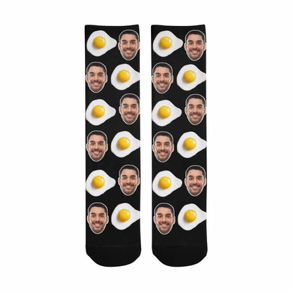 [Made In USA]Custom Face Socks Personalized Poached Egg Photo Sublimated Crew Socks Funny Gift