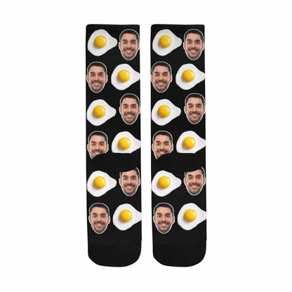 [Made In USA]Custom Face Socks Personalized Poached Egg Photo Sublimated Crew Socks Funny Gift