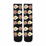 [Made In USA]Custom Face Socks Personalized Poached Egg Photo Sublimated Crew Socks Funny Gift