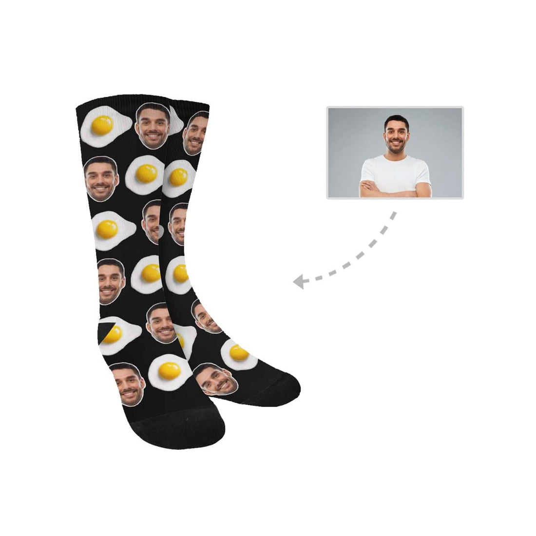 [Made In USA]Custom Face Socks Personalized Poached Egg Photo Sublimated Crew Socks Funny Gift