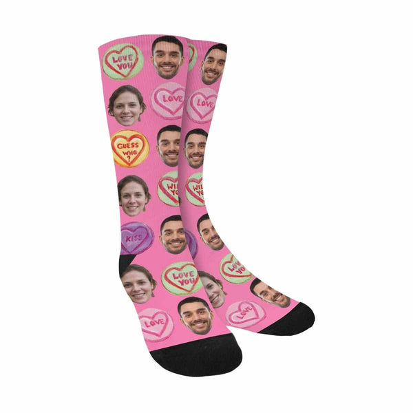 [Made In USA]Custom Face Socks Print Your Photo Best Personalized Love Words Sublimated Crew Socks