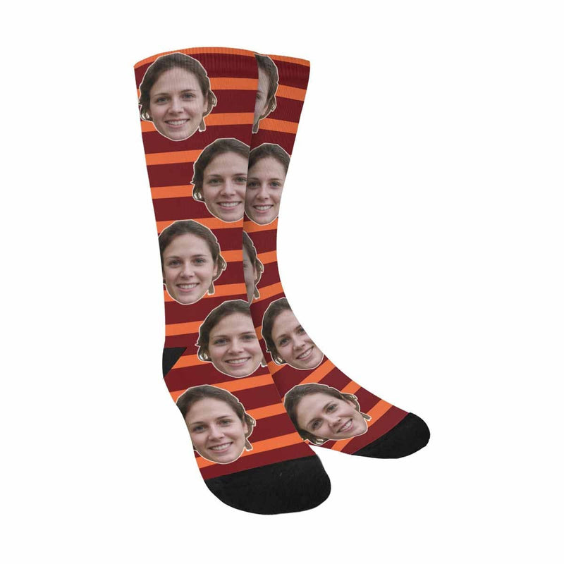 [Made In USA]Custom Face Stripes Socks Personalized Photo Sublimated Crew Socks Unisex Gift for Men Women