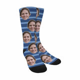 [Made In USA]Custom Face Stripes Socks Personalized Photo Sublimated Crew Socks Unisex Gift for Men Women