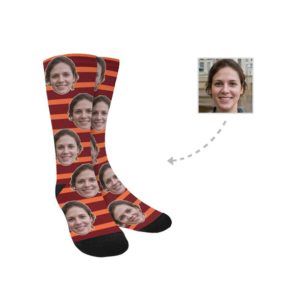 [Made In USA]Custom Face Stripes Socks Personalized Photo Sublimated Crew Socks Unisex Gift for Men Women