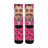 [Made In USA]Custom Face Zipper Pink Camo Sublimated Crew Socks Personalized Picture Socks Unisex Gift for Men Women