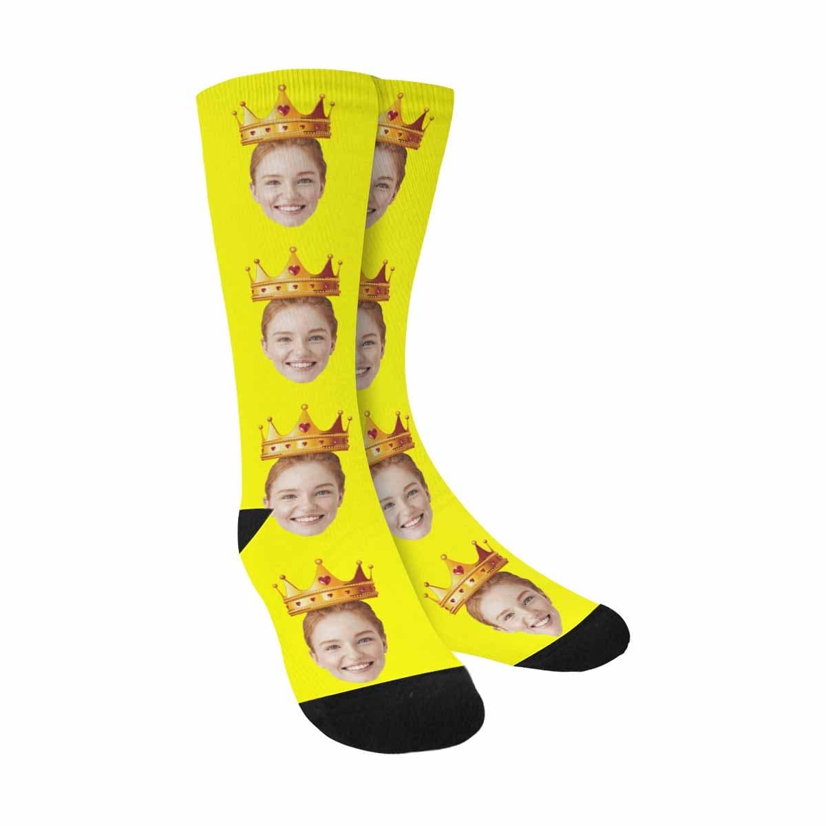 Custom Girlfriend Face Socks Personalized Crown Yellow Sublimated Crew Socks Unisex Gift