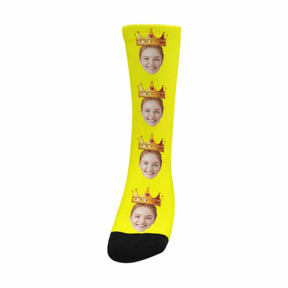 Custom Girlfriend Face Socks Personalized Crown Yellow Sublimated Crew Socks Unisex Gift