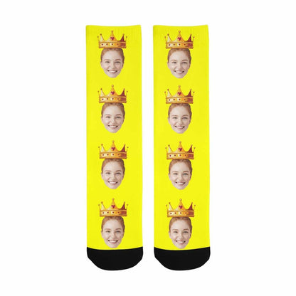 Custom Girlfriend Face Socks Personalized Crown Yellow Sublimated Crew Socks Unisex Gift