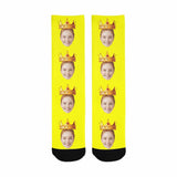 Custom Girlfriend Face Socks Personalized Crown Yellow Sublimated Crew Socks Unisex Gift