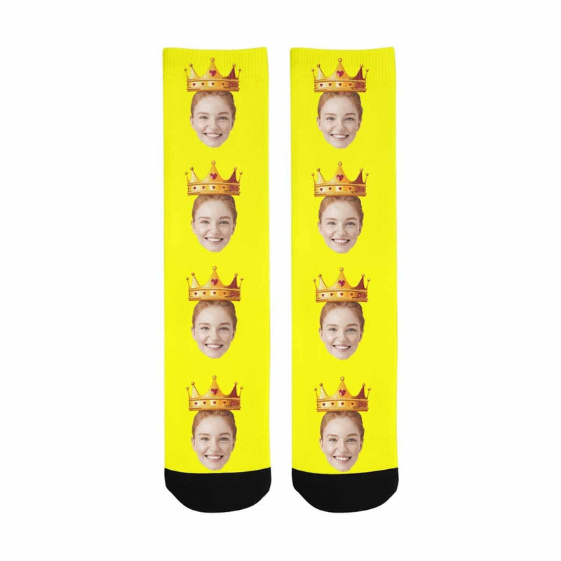 Custom Girlfriend Face Socks Personalized Crown Yellow Sublimated Crew Socks Unisex Gift