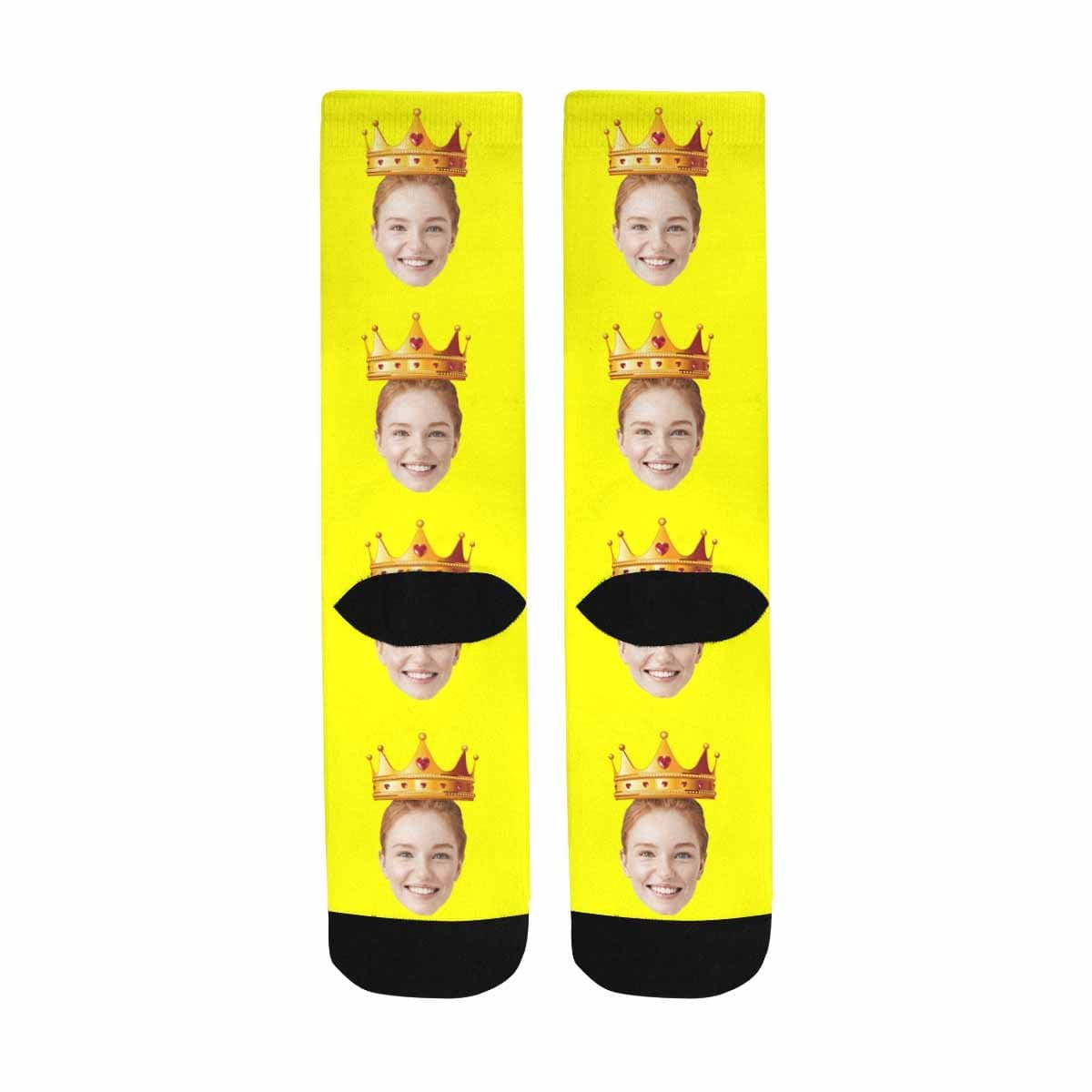 Custom Girlfriend Face Socks Personalized Crown Yellow Sublimated Crew Socks Unisex Gift