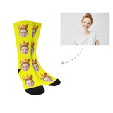 Custom Girlfriend Face Socks Personalized Crown Yellow Sublimated Crew Socks Unisex Gift