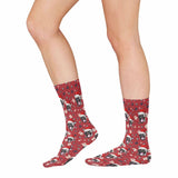 Custom Pet Face Chtistmas Gifts Red Sublimated Crew Socks Personalized Pohto Face on Socks All Over Print Gift Unisex