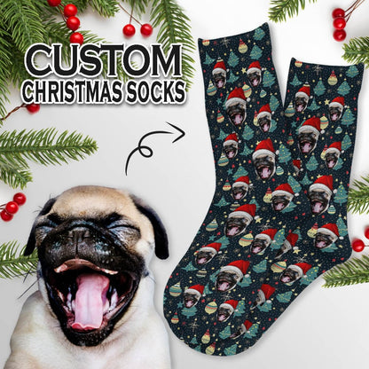 Custom Pet Face Chtistmas Sublimated Crew Socks Personalized Pohto Face on Socks All Over Print Gift Unisex