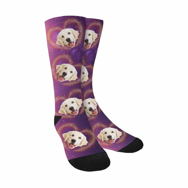 Custom Pet Socks Dog Face Galaxy Love Socks Printed Photo Personalized Sublimated Crew Socks Unisex Gift for Men Women