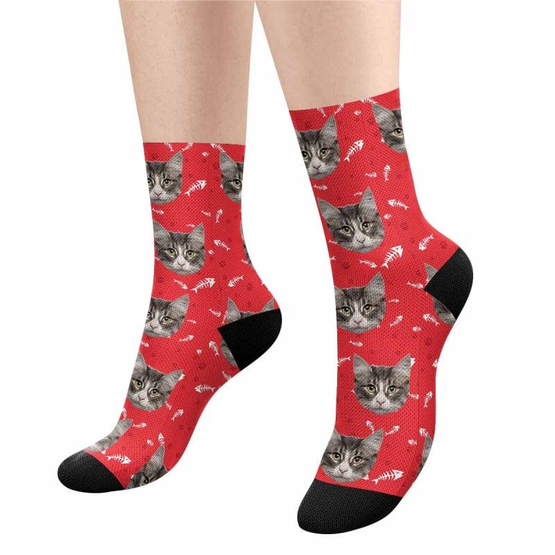 Custom Pet Sublimated Crew Socks Personalized Cat Face Novelty Socks Printed Photo Pet Socks Design Your Photo on Socks for Pet Lover