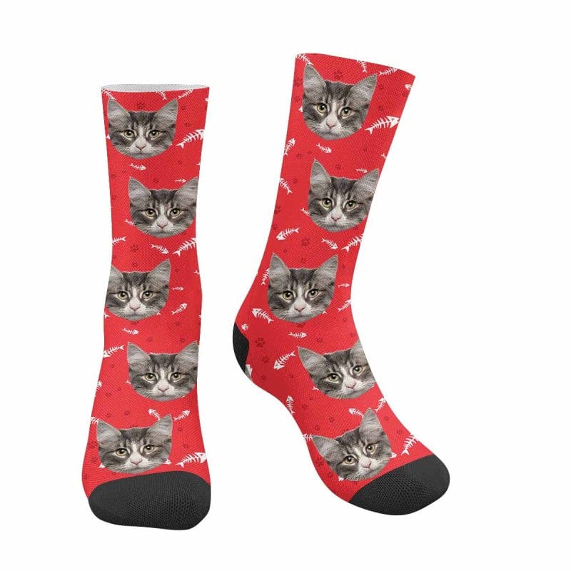 Custom Pet Sublimated Crew Socks Personalized Cat Face Novelty Socks Printed Photo Pet Socks Design Your Photo on Socks for Pet Lover