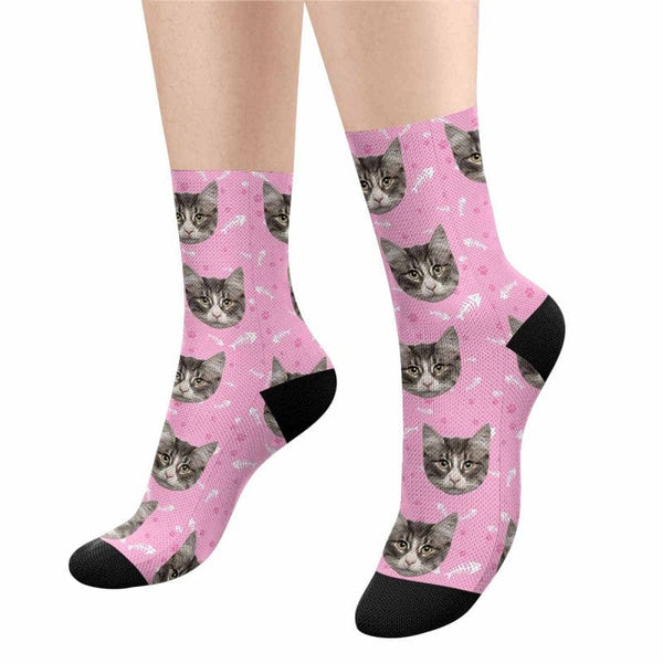 Custom Pet Sublimated Crew Socks Personalized Cat Face Novelty Socks Printed Photo Pet Socks Design Your Photo on Socks for Pet Lover