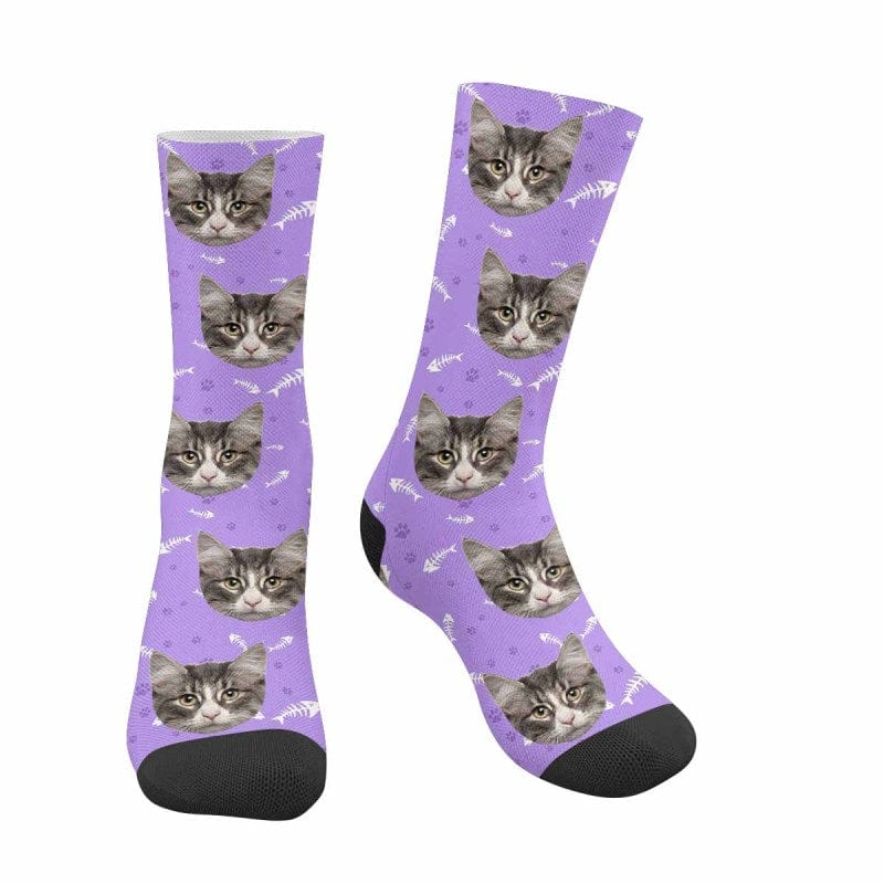 Custom Pet Sublimated Crew Socks Personalized Cat Face Novelty Socks Printed Photo Pet Socks Design Your Photo on Socks for Pet Lover