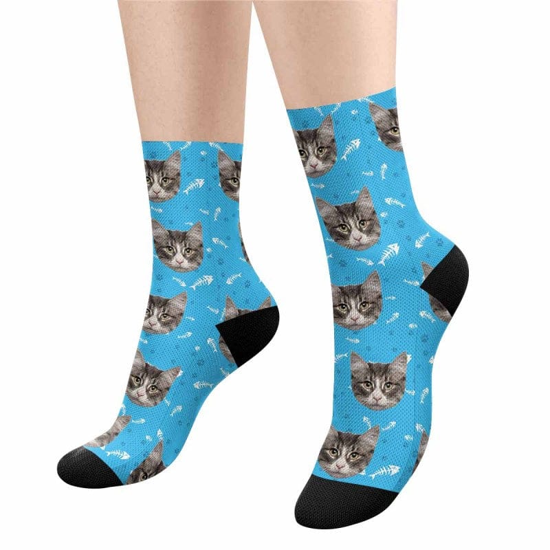 Custom Pet Sublimated Crew Socks Personalized Cat Face Novelty Socks Printed Photo Pet Socks Design Your Photo on Socks for Pet Lover