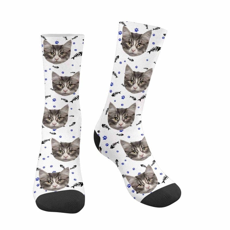 Custom Pet Sublimated Crew Socks Personalized Cat Face Novelty Socks Printed Photo Pet Socks Design Your Photo on Socks for Pet Lover