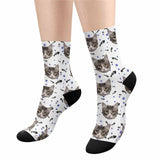 Custom Pet Sublimated Crew Socks Personalized Cat Face Novelty Socks Printed Photo Pet Socks Design Your Photo on Socks for Pet Lover