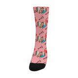 Custom Photo Pink Socks Personalized Photo Keys Sublimated Crew Socks