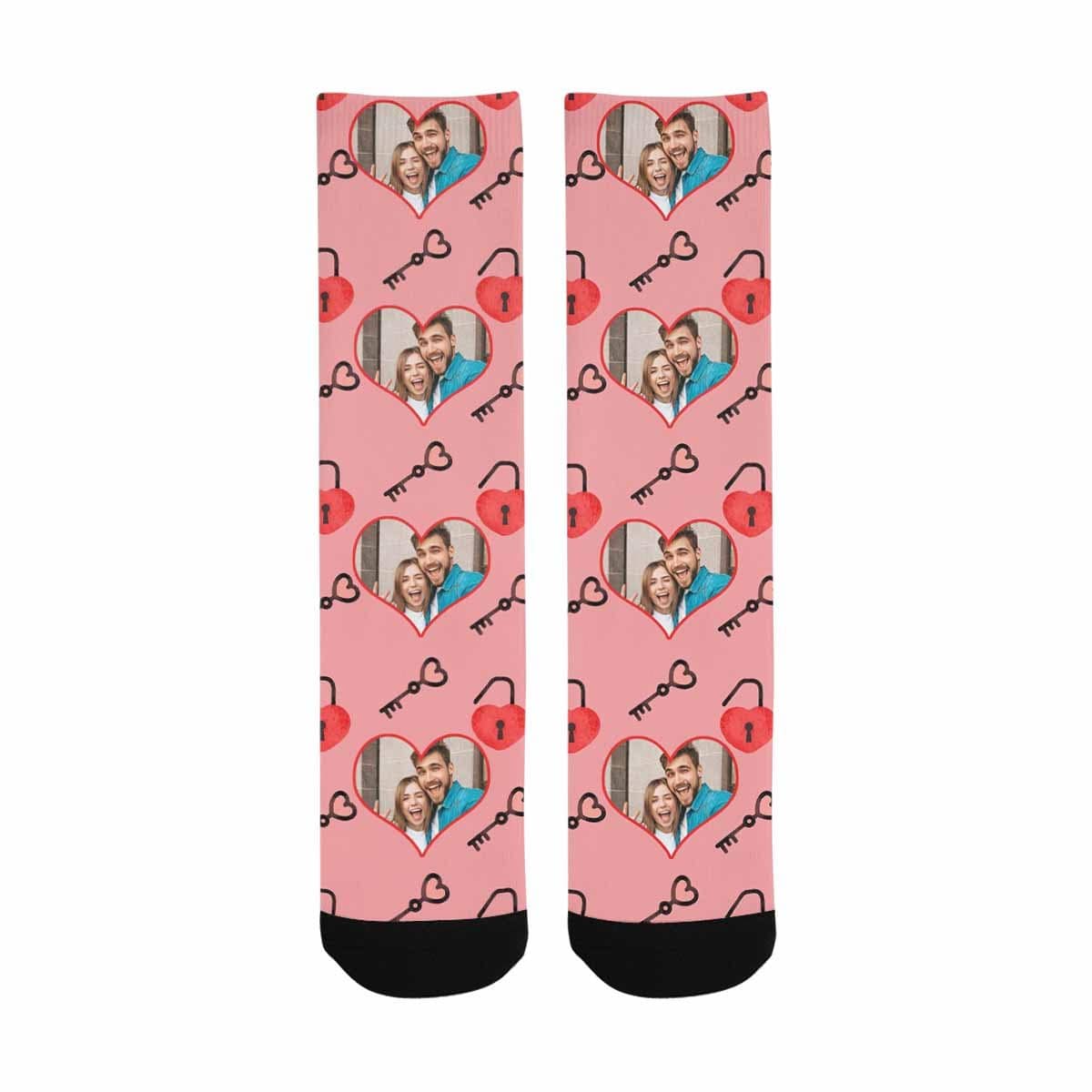 Custom Photo Pink Socks Personalized Photo Keys Sublimated Crew Socks