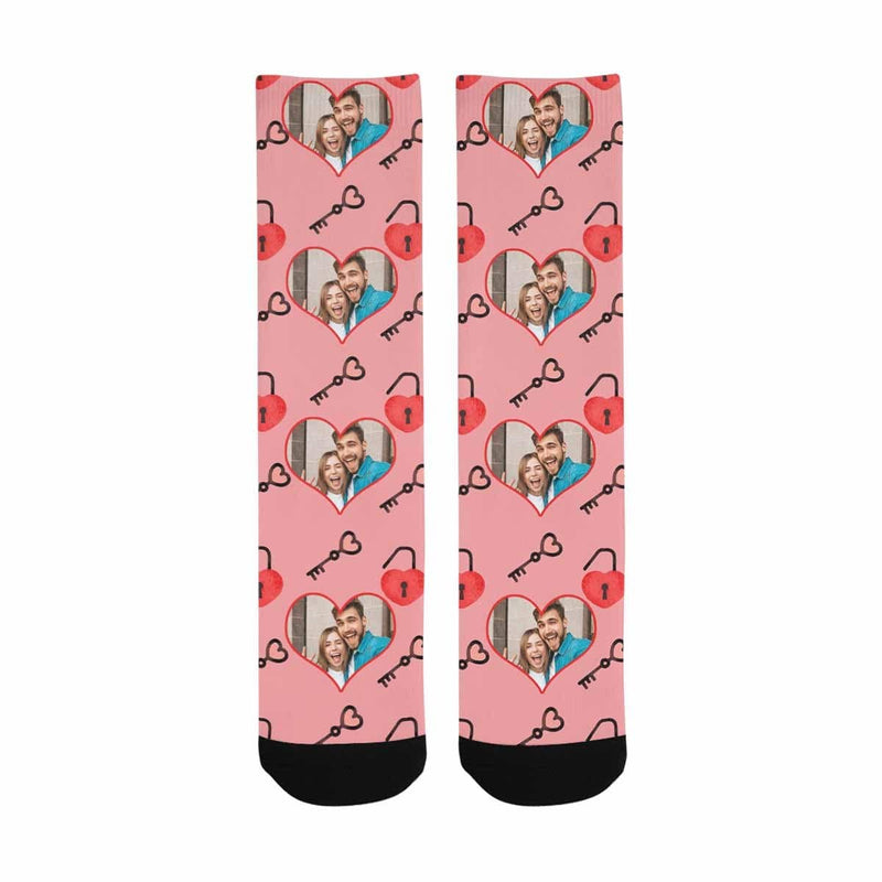 Custom Photo Pink Socks Personalized Photo Keys Sublimated Crew Socks