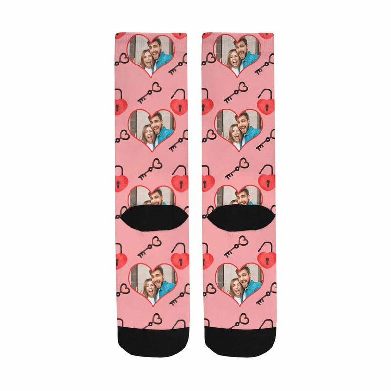 Custom Photo Pink Socks Personalized Photo Keys Sublimated Crew Socks