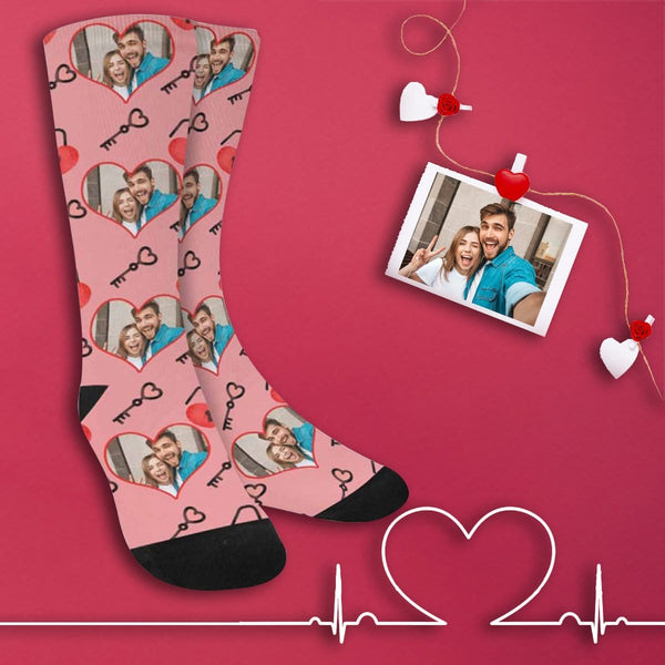 Custom Photo Pink Socks Personalized Photo Keys Sublimated Crew Socks