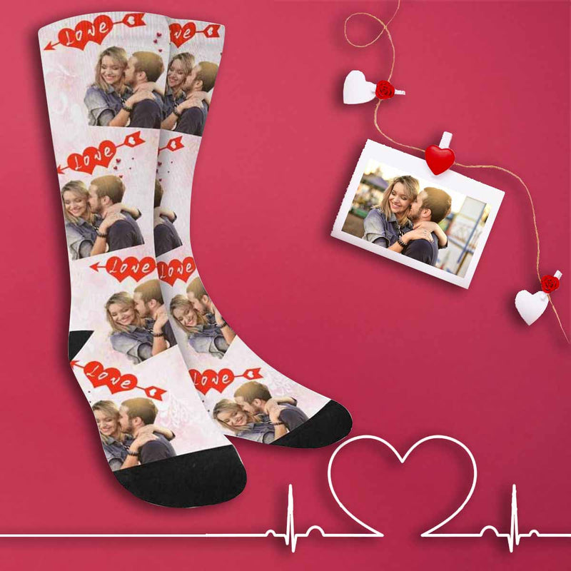 Custom Photo Socks Design Your Own Socks with Pictures Personalized Photo Love Couple Sublimated Crew Socks